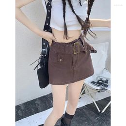 Skirts Brown Spicy Girl Cowboy Half Skirt Women Fashion Womens Clothing High Waist A-line Slim Wrap Hip Short Trend