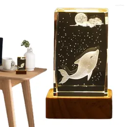 Decorative Figurines 3D Crystal Light Ornament Rectangular Ocean Animal Lamp With Wooden Stand Novelty Desktop Glowing For Bedroom Living