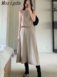 Work Dresses Summer 2 Two Piece Set Women Backless Fashion Ladies Cropped Sleeveless Vests Tops Loose Ruffle Pleated Korean Woman Midi