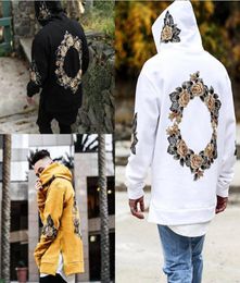 New Design Flower Print Hoodies Men Hip Hop Side Split hoody Sweatshirts Hooded Pullover long sleeve Jumper tops6527115