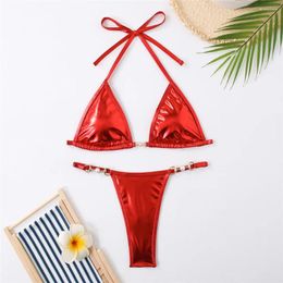 Women's Swimwear Bikini Set Sexy Micro Thong For Women 2024 String Halter Swimsuit Red Pearl Bathing Suit Brazilian Mini Triangle Bikinis