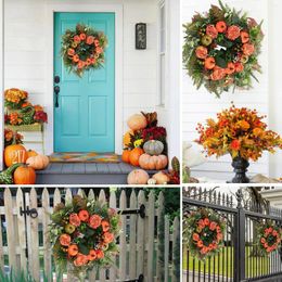 Decorative Flowers Fall Pumpkin Peony Wreaths Front Door Faux Christmas For With Hanger