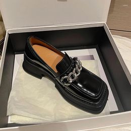 Casual Shoes Mezereon Slip On Daily Loafers Med Bottom Creepers With Chains Platform Vulcanized Footwear Cow Leather Loafer