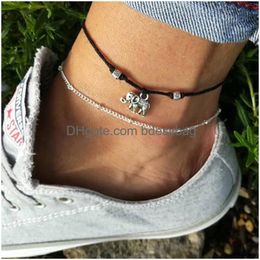Anklets 50Pcs/Lot Vintage Star Heart Love For Women Men Ankle Bracelets On Foot Fashion Handmade Wax Rope Chain Friendship J Dhgarden Otbyl