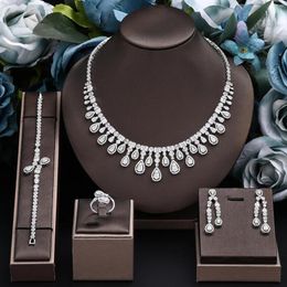 Necklace Earrings Set Design 2024 Cubic Zirconia 4 Pieces Costume Jewellery For Women Dubai Bridal Weedding Party Jewellery Accessories