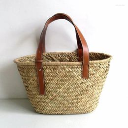 Shoulder Bags HIGHFOCAL Basket Summer Beach Bag Women Large Capacity Straw Woven Tote Handbags Travel Shopping Packet White
