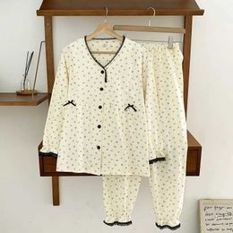 Sleep Lounge Pure cotton maternity care pajama set spring new Korean fashion back pajama set d240516