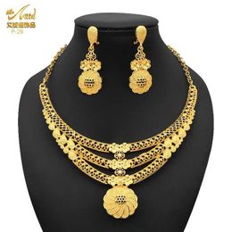 Wedding Jewelry Sets Indian Gilded Set for Women African Brides 24K Gold Necklace Earring Dubai Nigeria Wholesale