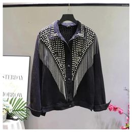 Women's Jackets 2024 Autumn Korean Denim Jacket Women Coat Rivet Tassels Casual Female Jeans Coats