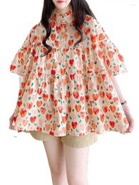 Women's Blouses 2024 Summer Shirt Sweet Cute Princess Tops Comfortable Cotton 3 Layer Lotus Leaf Korean Version Casual Daily Top