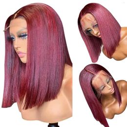 Straight Bob Wigs 99J Lace Front Human Hair 13x4 Frontal Wig Burgundy Short