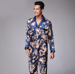 Mens Silk Satin Pajamas Pyjamas Set Sleepwear Sets Loungewear Dragon Printing Sleepwear Nightwear Couple 2PC Tops And Pants Large 4519024
