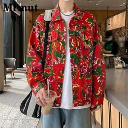 Men's Jackets Male Clothes Autumn Big Flower Personalised Tops Stylish Jacket Lapelcollar Outerwear Casual Spring Coat