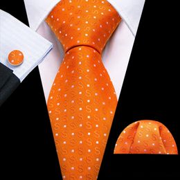 Novelty Orange S Shape Tie For Men Fashion Silk Handkerchief Cufflinks Set Groom Wedding Party Birthday Designer Barry.Wang 240517