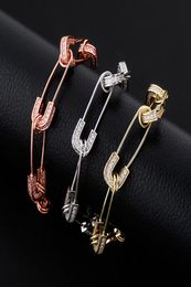 Punk Cubic Zircon Paper Clip Bracelet Bangle Gold Plated Pin Crystal Bracelets Hip Hop Copper Jewellery For Men Women Gifts5800052