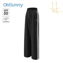 Women's Pants OhSunny Striped Wide Leg Women Street Casual Sportswear 2024 Fashion Loose Cooling Breathable Trousers Anti-UV UPF50