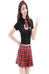 New sexy lingerie cosplay sexy British plaid sweet student dressing hollow black split uniform pull cheerleading uniform footb2129352