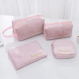 Cosmetic Bags Women Bag Soft Flannel Make Up Storage Pads Toiletry Package Travel Makeup Organiser Pouch Beauty Case Wash