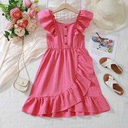 Girl's Dresses Childrens Girls Summer Princess Dress Long sleeved Solid Color Dress Childrens Fashion Clothing 8-12 Years Old WX