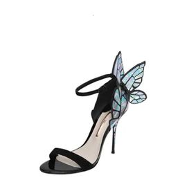 Shipping Patent Ladies 2024 Leather Free High Heel Solid Butterfly Black Ornaments Sophia Webster Open Toe SANDALS Join Together SHOES 34-42 203 d 0385