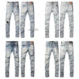 Designerjeans für Herrenlila Jeans High Street Denimhose Europa und die United States Fashion Tide Fit Hole Hip-Hop Slim Jean Hosen 3WI4