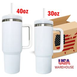 Wholesale Thermal Travel H2.0 40oz glossy white Tumblers double walled stainless steel insulated blank sublimation 40oz water bottles with lid and straw