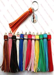 new arrival sublimation long leather tassels keychains fashion key ring transfer printing consumables 13 colours1468119