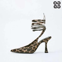 Thin GOGD Design Women Pumps 759 Toe Lace-up High Heels Rhinestone Shiny Leopard Pointed Sandals Fashion Shoes Ladie 240125 ss 866 d 2a40