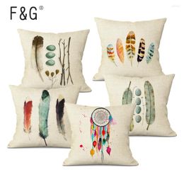 Pillow High Quality Watercolour Feather Cover Linen Throw Pillowcase Car Sofa Bed Home Decor Customised Case