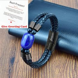 Charm Bracelets Punk Style Natural Stone Lapis Lazuli Bracelet Men's Jewellery Braided Leather Handmade Male Bangles For Couple Gift Daily