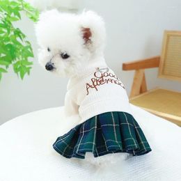 Dog Apparel Plaid Cowboy Skirt Clothes Dress Embroidery Letter Dogs Clothing Fashion Small Pet Costume Autumn Winter Ropa Para Perro