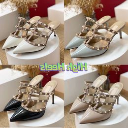 with Box Designer High Heels Dress Shoes Calfskin Patent Leather Studs Heeled Pumps 65mm 95mm White Black Women Wedding Sandal Fashion valentine JRZT