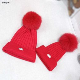 Top winter Newborn Crochet Hats Festive red designer kids hat Complete labels Raccoon fur ball decoration baby caps Nov10