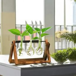 Vases 3 Bottles Wooden Stand Flower Vase Planter Ins Style Garden Office Hydroponic Decor Retro Plants Pot With Support