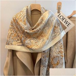 Scarves Luxury Women Square Silk Scarf With Gift Packed Wool Large Shawl Satin Printed Headscarf Neck Hair Wraps Designer Foard Drop D Otjob
