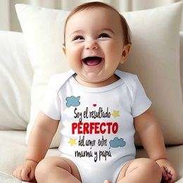 Rompers Interesting Spanish printed baby bodysuits cute boys and girls clothing baby summer clothing baby jumpsuits d240516