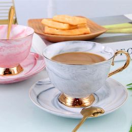 Mugs Coffee Cup And Saucer Ceramic Espresso Cups With Plate Spoon Set Marble High Tea Water Home Breakfast Milk