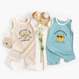 Rompers Sanlutez Summer Baby Boys jumpsuit short sleeved cartoon toddler boys clothing fashion d240516