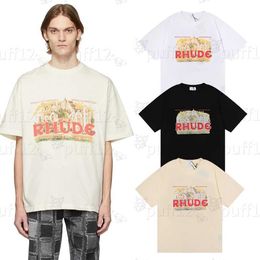 2024 New Summer collection Rhude Tshirt Oversize Heavy fabric Couple dress High quality Tshirt Fashion casual designer mens and womens short sleeve Tshi D0UF