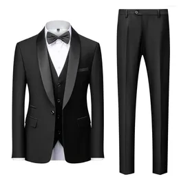 Men's Suits Men Suit Black Lapel Slim Business Daily For Wedding Groom Banquet Party Work Male Set Different Colour Jacket Vest Pants