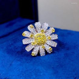 Cluster Rings SpringLady 925 Sterling Silver Created Moissanite Citrine Gemstone Flower For Women White Gold Colour Fine Jewellery
