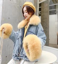 winter velvet thick denim jacket female big fur collar Korean locomotive lamb coat female student short coat XXXL 4XL Y2001014712320