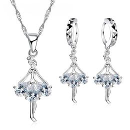 Wedding Jewelry Sets 925 sterling silver stamp bride jewelry set cute dance girl shape CZ crystal engagement anniversary wholesale