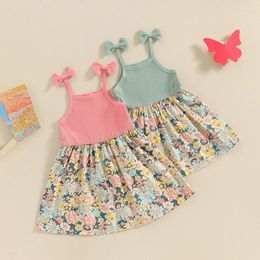 Girl Dresses Toddler Kids Baby Summer Casual 12 18 24 Months 2T 3T 4T 5T Sleeveless Spaghetti Strap Ribbed Floral A Line Dress Outfits