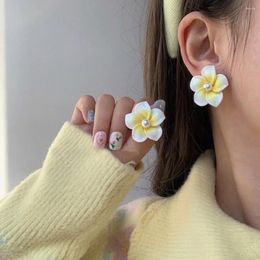 Stud Earrings Plumeria Flower Elegant Ear Studs Pearl Hawaiian Korean Style Sweet Elastic Vintage