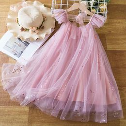 for Girl 3-8 Yrs Summer Suspender Sequin New Birthday Princess Dress Ruffles Elegant Children Vacation Casual Vestidos L2405