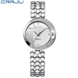 Fashion Women Watches CRRJU Top Brand Luxury Star Sky Dial Clock Luxury Rose Gold Women's Bracelet Quartz Wrist Watches relogio ni 305Q