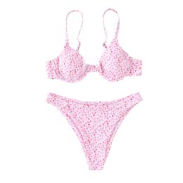 New European and American Fashion Swimsuit Split Bikini Set for Women's Swimwear Polka Dot Pink Tiered Sexy Bikini Set