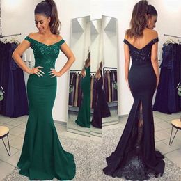 2022 Hot Navy Emerald Wedding Dresses For Guests Bridesmaid Dress Beaded Lace Off Shoulder Mermaid Evening Prom Dress Maid Of Honor Gow 239n