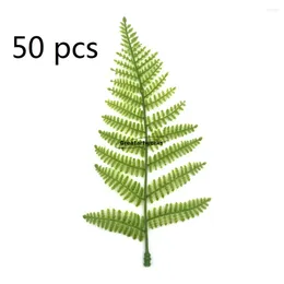 Decorative Flowers 50pcs/lot Simulated Persian Leaves Branch 22cm/8.66" Stem Artificial Green Plants Realistic Flower Decor Christmas